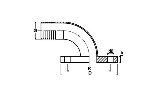 Flat flange DIN-2576 PN-10 with bend 90º for hose-1